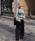 Letter Printed Crew Neck Pullover